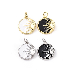 Mixed Color Rack Plating Brass Enamel Pendants, with Jump Ring, Long-Lasting Plated, Cadmium Free & Lead Free, Flat Round & Sun, Platinum, Mixed Color, 17.5x15x4mm, Hole: 3mm