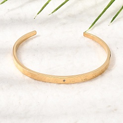 Real 18K Gold Plated 304 Stainless Steel Micro Pave Clear Cubic Zirconia Roman Numerals Open Cuff Bangles for Women, Ion Plating(IP), Real 18K Gold Plated, Inner Diameter: 2.17 inch(5.5cm)
