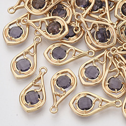 Medium Purple Faceted Glass Pendants, with Eco-Friendly Alloy Open Back Settings, Nickel Free, Teardrop, Light Gold, Medium Purple, 21x11x3.5mm, Hole: 1.6mm