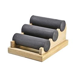 Серый 3-ярусные подставки для браслетов из бархатной ткани, деревянный органайзер для ювелирных изделий браслетов часов, серые, 24x18x13 см