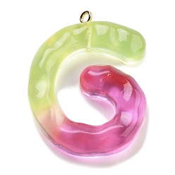 Letter G Смола подвеска, с обнаружением железного кольца, Письмо ~ Z, Буква G, 38x39.5x7 мм, отверстие : 2 мм