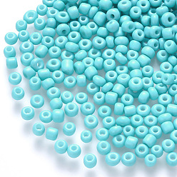Cyan 6/0 Baking Paint Glass Round Seed Beads, Cyan, 4~5x3~4mm, Hole: 1~2mm, about 4500pcs/pound
