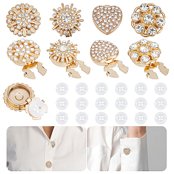 Doré  Boutons de manchette en alliage, avec des boutons en strass et en plastique, formes mixtes, or, 18.5x17.5x8.5mm