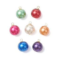 (52) Непрозрачная лаванда Круглые подвески из перламутрового стекла с латунными креплениями, расписанные методом запекания., золотые, разноцветные, 12x10 мм, отверстие : 1.5 мм