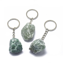 Green Aventurine Natural Green Aventurine Keychain, with Iron Chains and Alloy Key Rings, Nuggets, 89~97mm