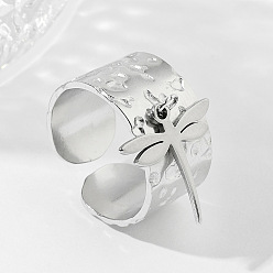 Dragonfly Кованые 304 открытые кольца манжеты из нержавеющей стали, висячие подвески, широкие кольца, цвет нержавеющей стали, стрекоза, 17 мм