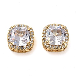 Прозрачный Латунные микро проложить кубического циркония бусы, реальный 18 k позолоченный, квадратный, прозрачные, 11x11x7.5 мм, отверстие : 2 мм