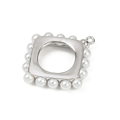 Платина Подвески из латунного пластика и жемчуга, квадратный, долговечный, без кадмия и без свинца, стойки покрытие, платина, 30.5x28x4.5 мм, отверстие : 1.5 мм