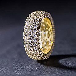 Золотой Кольца для женщин с микропаве из латуни и прозрачными кубическими цирконами, золотые, 8.5 мм, размер США 9 (18.9 мм)