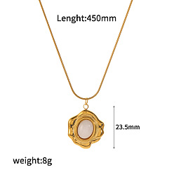 Белый Нефрит Подвеска в виде цветка из натурального белого нефрита в форме капли 304 цепочка из нержавеющей стали для женщин, золотые, 17.72 дюйм (45 см), Кулон : длиной 23.5 мм 