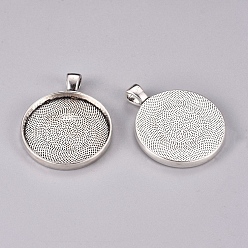Античное Серебро Сеттинги для кулона(кабошонов), сплав, чашки безель с краями, без кадмия и без свинца, плоско-круглые, античное серебро, 43x34x4 мм, отверстие : 7x4 мм, лоток : 30 мм