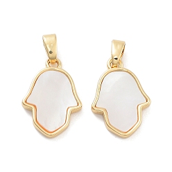 Настоящее золото 18K Стойки с латунными подвесками из ракушек, Религия Хамса обереги для рук, без кадмия и без свинца, долговечный, реальный 18 k позолоченный, 17x12x2 мм, отверстие : 5x2 мм