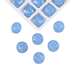 Sapphire K9 Glass Rhinestone Cabochons, Pointed Back & Back Plated, Faceted, Flat Round, Sapphire, 8x5mm