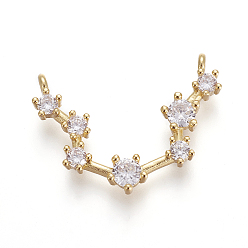 Рыбы Латунные микро проложить кубического циркония подвески, двенадцать созвездий, золотые, Рыбы, 16~16.5x23~27x3 мм, отверстие : 1.5 мм