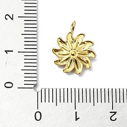 Jet Ion Plating(IP) 304 Stainless Steel Pendants, Real 18K Gold Plated, with Rhinestone, Flower Charm, Jet, 15x12x2.5mm, Hole: 2mm
