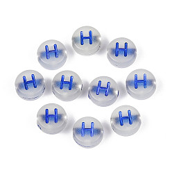 Letter H Светящиеся матовые акриловые бусины, гальваническим, плоские круглые с буквы, светится в темноте, Письмо ч, 10x5 мм, отверстие : 2 мм, Около 1390 шт / 500 г