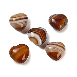 Ágata Raya Piedra del amor en forma de corazón de ágata bandeada natural (teñida y calentada), Piedra de palma de bolsillo curativa para equilibrar el reiki, café, 19~21x20~21x11~12 mm
