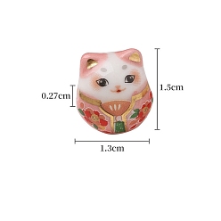 Pink Фарфоровые бусины ручной работы, Maneki Neko, розовые, 15x13 мм, отверстие : 2.7 мм