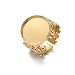 Golden 304 Stainless Steel Cuff Ring Components, Round Bezel Pad Ring Setting, Ion Plating(IP), Long-Lasting Plated, Golden, 19mm, Tray Size: 16mm