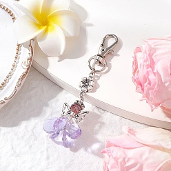 Лиловый Стеклянные подвески в виде ангела, с цветком 304 из нержавеющей стали и поворотными карабинами, сирень, 86~89 мм