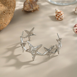 Нержавеющая Сталь Цвет 304 женские браслеты-манжеты из нержавеющей стали, морская звезда, цвет нержавеющей стали, внутренний диаметр: 2-1/8x2-3/8 дюйм (5.3x6.15 см)