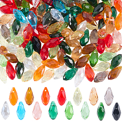 Mixed Color 225Pcs 15 Colors Glass Beads Strands, Top Drilled Beads, Faceted, Teardrop, Mixed Color, 13x6mm, Hole: 1mm, 15pcs/color