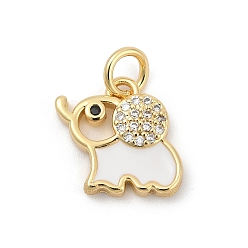 Белый Латунные подвески с кубическими цирконами и эмалью, Слон прелести, долговечный, без свинца и без кадмия, стойки покрытие, реальный 18 k позолоченный, с целью перехода в кольце, белые, 11.5x12.5x2.5 мм, отверстие : 3 мм