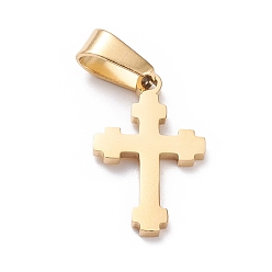 Golden Ion Plating(IP) 304 Stainless Steel Pendants, Laser Cut, Cross, Golden, 20x12x1.5mm, Hole: 3.5x7mm
