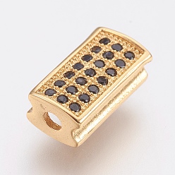 Golden Brass Micro Pave Cubic Zirconia Beads, Lead Free & Cadmium Free, Rectangle, Black, Golden, 11x6x4mm, Hole: 1.5mm