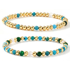 Природный Драгоценный Камень 2шт. 2 стили браслетов из натуральных драгоценных камней и бусин, эластичные, составные браслеты для женщин, круглые, 6.89 дюйм (17.5 см)