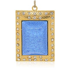 Bleu Ciel Clair Or ton alliage rectangle de résine grands pendentifs, avec strass cristal, lumière bleu ciel, 69x47x21mm, Trou: 3mm
