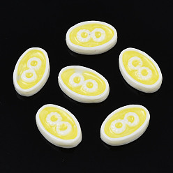 Yellow Opaque Resin Cabochons, with Enamel, Oval with Infinity, Yellow, 10x7x2.5mm