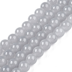 Светло-коричневый Выпечки окрашены имитация нефрита стекловолокна круглый шарик, загар, 8.5~9 мм, отверстие : 1.5 мм, около 100~105 шт / нитка, 31.8 дюйм