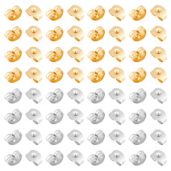 Золотой & Цвет Нержавеющей Стали 304 фрикционные ушные гайки из нержавеющей стали, серьги для серьги-гвоздики, покрытие баррель, золотые и нержавеющая сталь цвет, 2 цветов, 100 шт / цвет, 200 шт / коробка
