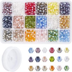 Mixed Color Electroplate Glass Beads Strands, Pearl Luster Plated, Faceted, Bicone, Mixed Color, 6x5.5~6mm, Hole: 1mm, 18 colors, 80pcs/color, 1440pcs/box
