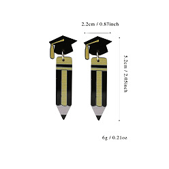 Pen Акриловые серьги-гвоздики «обратно в школу», платина, ручка, 52x22 мм
