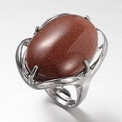 Камень с Пылевым Золотом Регулируемые овальные латуни синтетический голдстоуновские широкий ленточные кольца, 17 мм, лоток : 28x22 мм