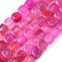 Ярко-Розовый Природных вены драконов агат бисер нитей, окрашенная и подогревом, кубические, ярко-розовый, 7~8x7~8x7~8 мм, отверстие : 0.9 мм, около 56 шт / нитка, 14.57'' (37 см)