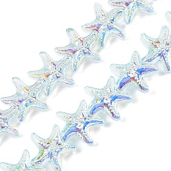 Светло-Синий Стеклянные бусины с гальваническим покрытием , морская звезда, с покрытием AB цвета, с половиным покрытием, голубой, 14.5~15x15.5~16x7~7.5 мм, отверстие : 0.8~1 мм, около 60 шт / нитка, 28.74'' (73 см)