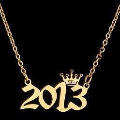 Number Год рождения короны 201 ожерелья из нержавеющей стали для женщин, золотые, число 2013, 17.72 дюйм (45 см)