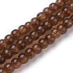 Saddle Brown Crackle Glass Beads Strands, Round, Saddle Brown, 4~5mm, Hole: 1.2mm, about 101pcs/strand, 14.3 inch(36.5cm)