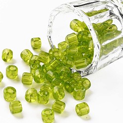 Green Yellow Transparent Colours Glass Round Bugle Beads, Round Hole, Green Yellow, 4~6x5~6mm, Hole: 1.8mm, about 2250pcs/pound