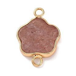 Клубничный Кварц Подвески-коннекторы из натурального клубничного кварца, латунь 5 лепестковые цветочные звенья, золотые, 24.5x17x3.3 мм, отверстие : 2.4 мм