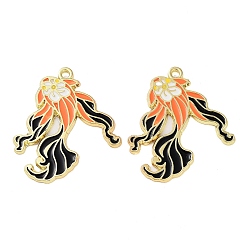 Оранжевый Стойки обшивки сплава эмали подвески, золотые, очарование рыбы, оранжевые, 32.5x28.5x1.5 мм, отверстие : 1.8 мм