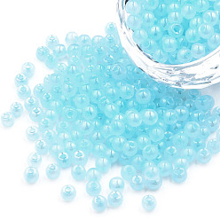 Светло-голубой 6/0 бисер имитация нефрита, блеск, окрашенные, круглые, светло-голубой, 4x3 мм, отверстие : 1.2 мм, о 450 г / мешок