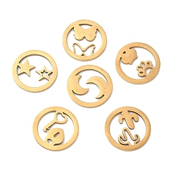 Золотой 201 подвески из нержавеющей стали, плоско-круглые, разнообразные, золотые, 15x1 мм, 10 шт / пакет