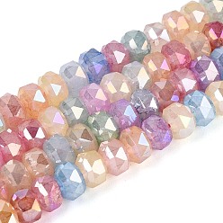 (52) Непрозрачная лаванда Гальванизированные стеклянные бусины, имитирующие нефрит, с защитой от потускнения., рондель, градиент цвета, граненые, разноцветные, 5.5~6x4~4.5 мм, отверстие : 0.8~1.2 мм, около 84~93 шт / нитка, 13.78~14.96'' (35~38 см)