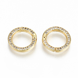 Настоящее золото 16K Застежки-твистеры из латуни с микропейвом и прозрачным фианитом, без никеля , кольцо, реальный 16 k позолоченный, 15x2.5 мм, внутренний диаметр: 10 мм