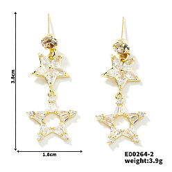 Золотой Серьги с пентаграммой из полого медного циркония, элегантные и модные серьги-гвоздики, золотые, 38x16 мм