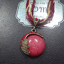 Индийский Красный Ретро-богемный стиль сплав горный хрусталь смола стекло крылья плоские круглые подвески ожерелья, матч свитер, Индийская красная, 18.11 дюйм (46 см)